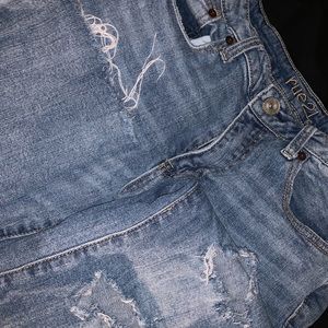 distressed high rise mom jeans